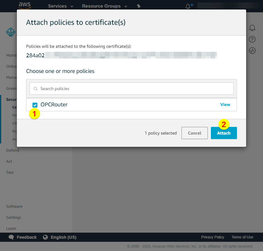 Attach policies to certificates