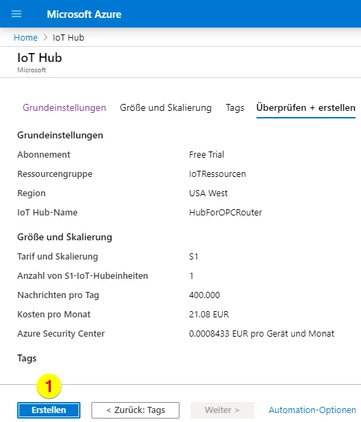 Azure IoT Hub erstellen - Abschluss