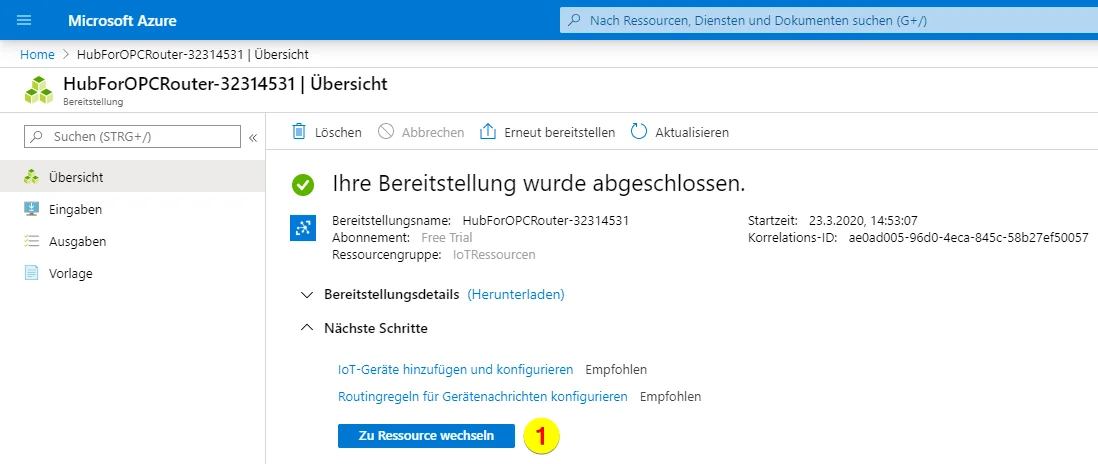 Erstellung abgeschlossen. Klick auf 