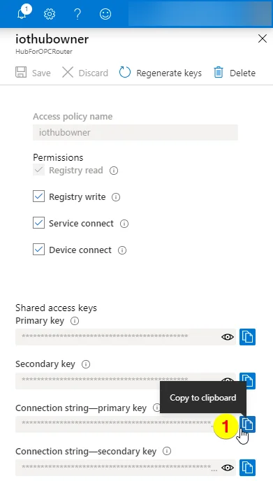 Connection string of the primary key