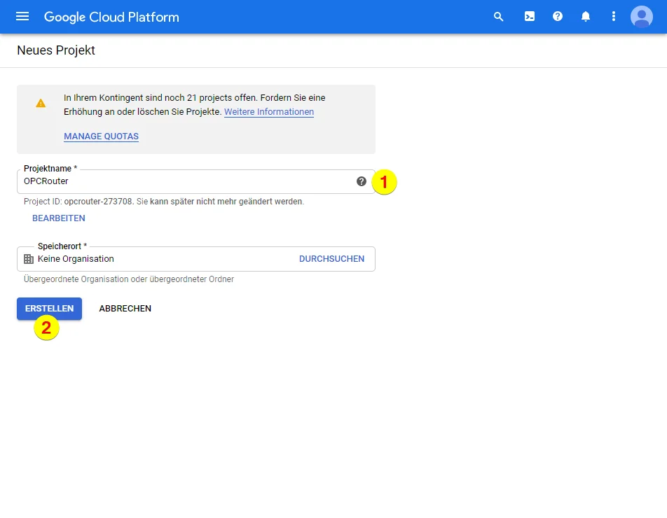 Google Cloud Platform – Projektname