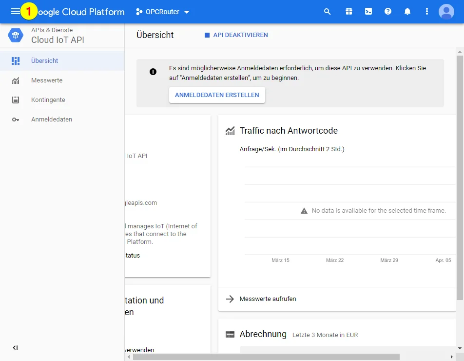 Google Cloud Platform – Menü öffnen