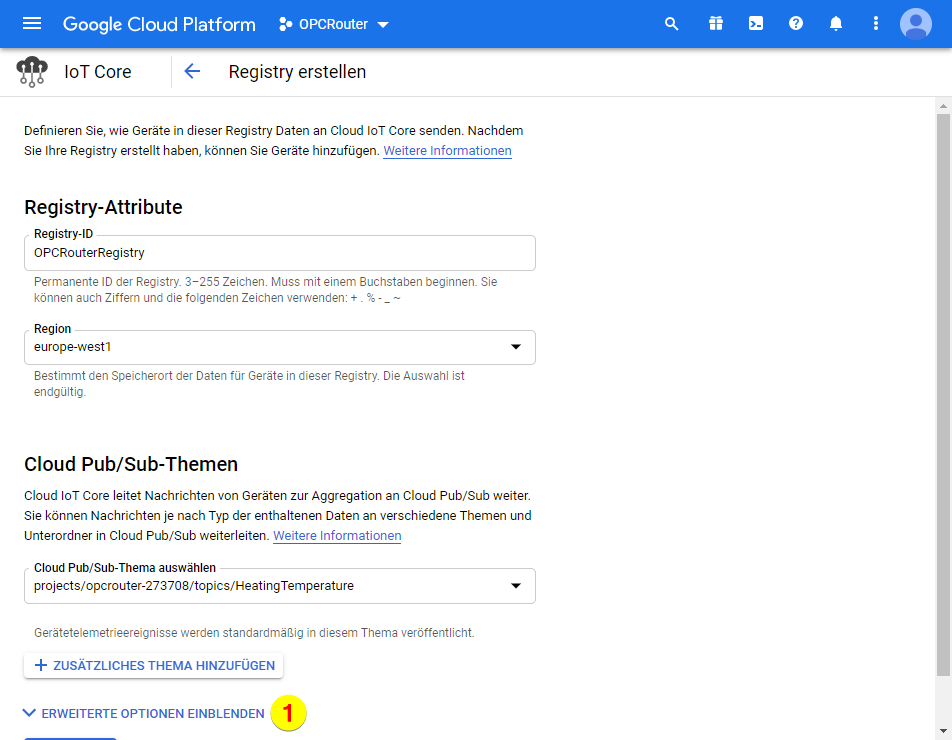 Google Cloud Platform – Erweiterte Optionen