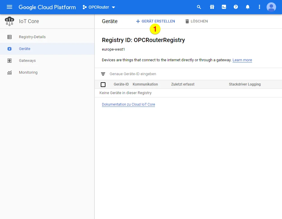 Google Cloud Platform – Gerät erstellen