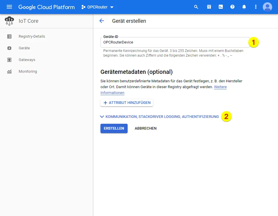 Google Cloud Platform – Geräte ID