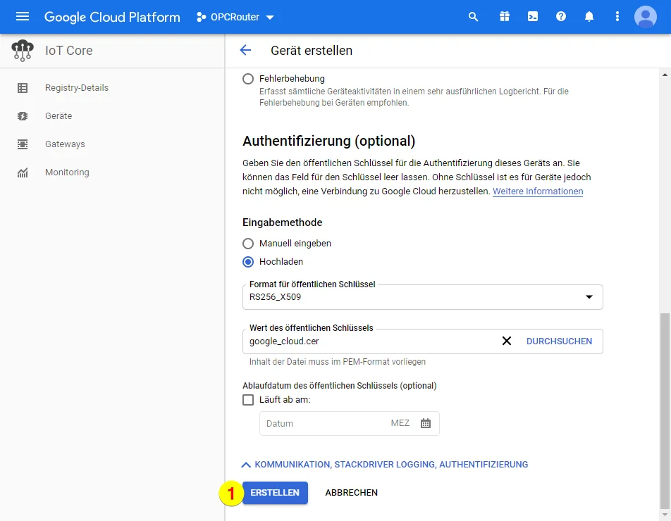 Google Cloud Platform – Authentifizierung erstellen