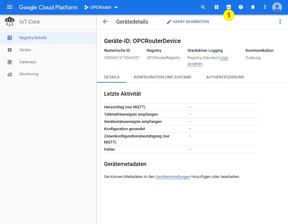 Google Cloud Platform – Shell öffnen