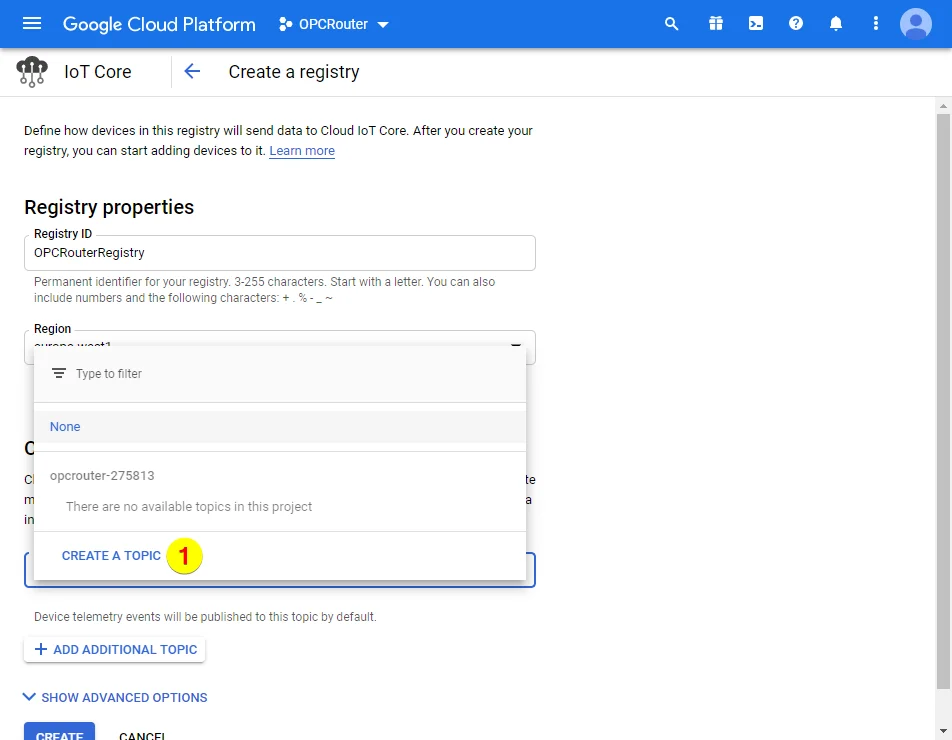 Google Cloud Platform – Create a topic