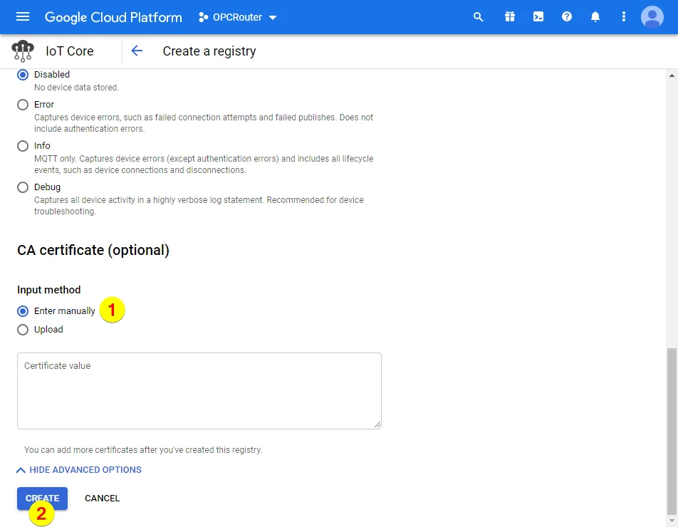 Google Cloud Platform – CA Certificate