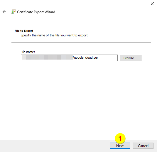 Certificate Export Wizard – Click on Next