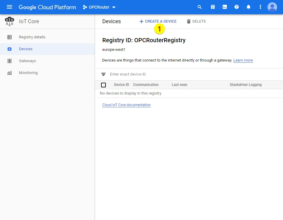Google Cloud Platform – Create a device