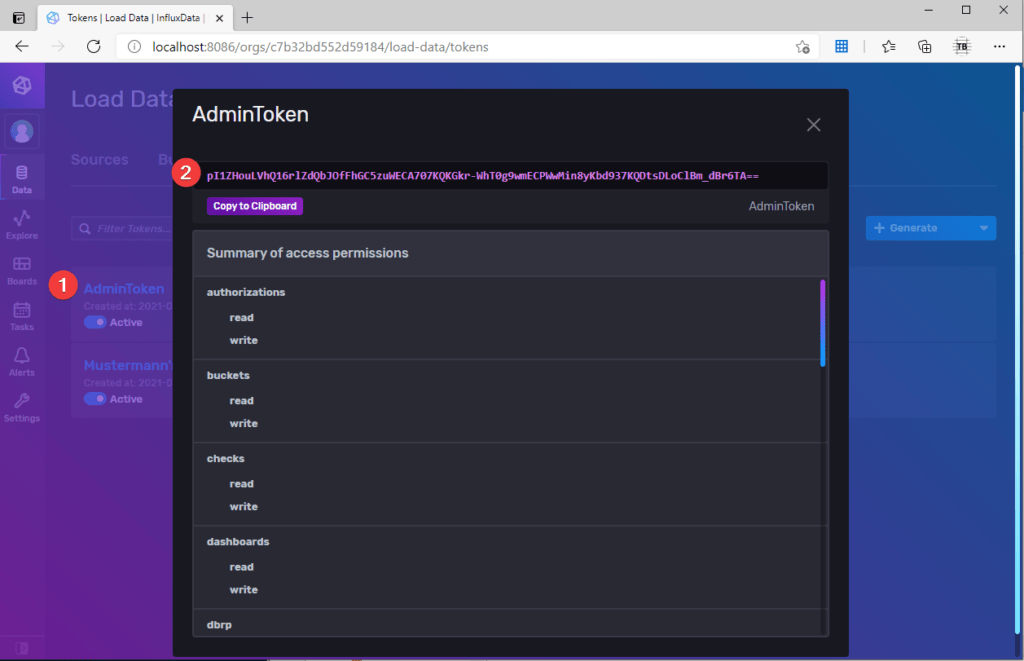 influxdb admin token