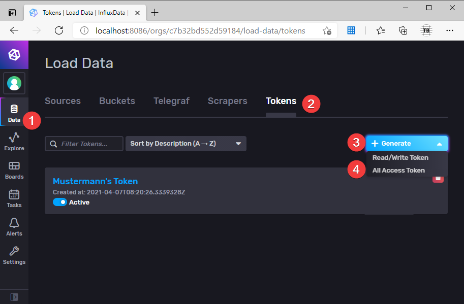 influxdb generate a token