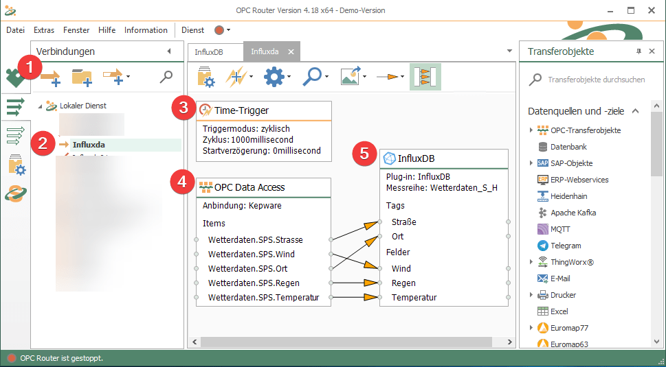 Im OPC Router eine InfluxDB Verbindung anlegen