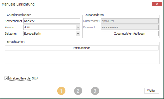 Docker manuelles Einrichtungsinterface