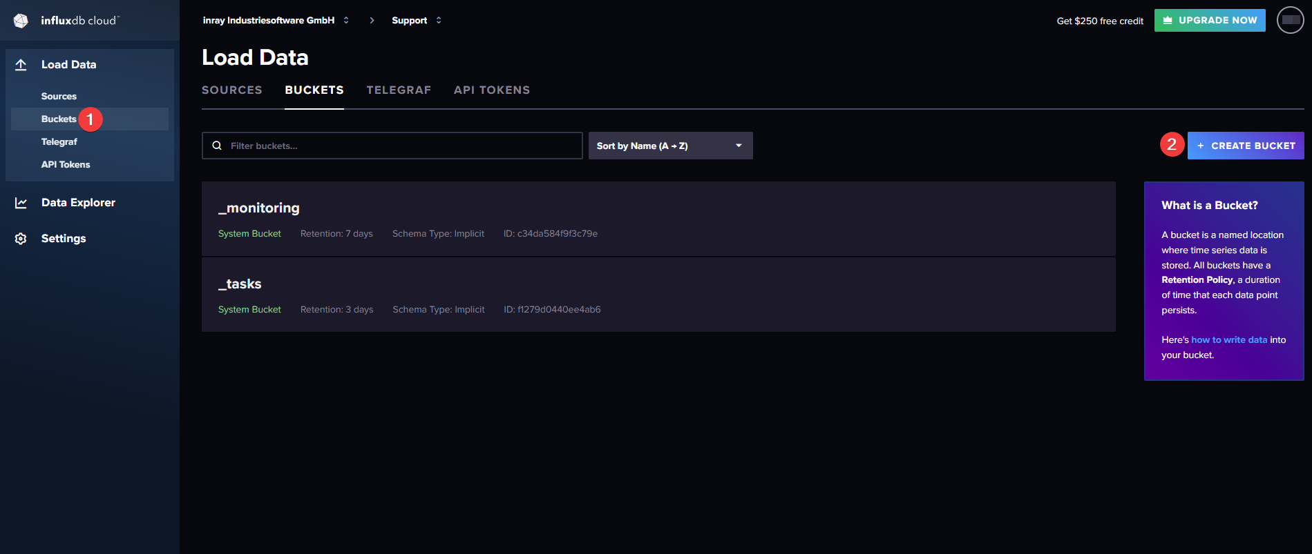 InfluxDB Cloud - Creating a Bucket