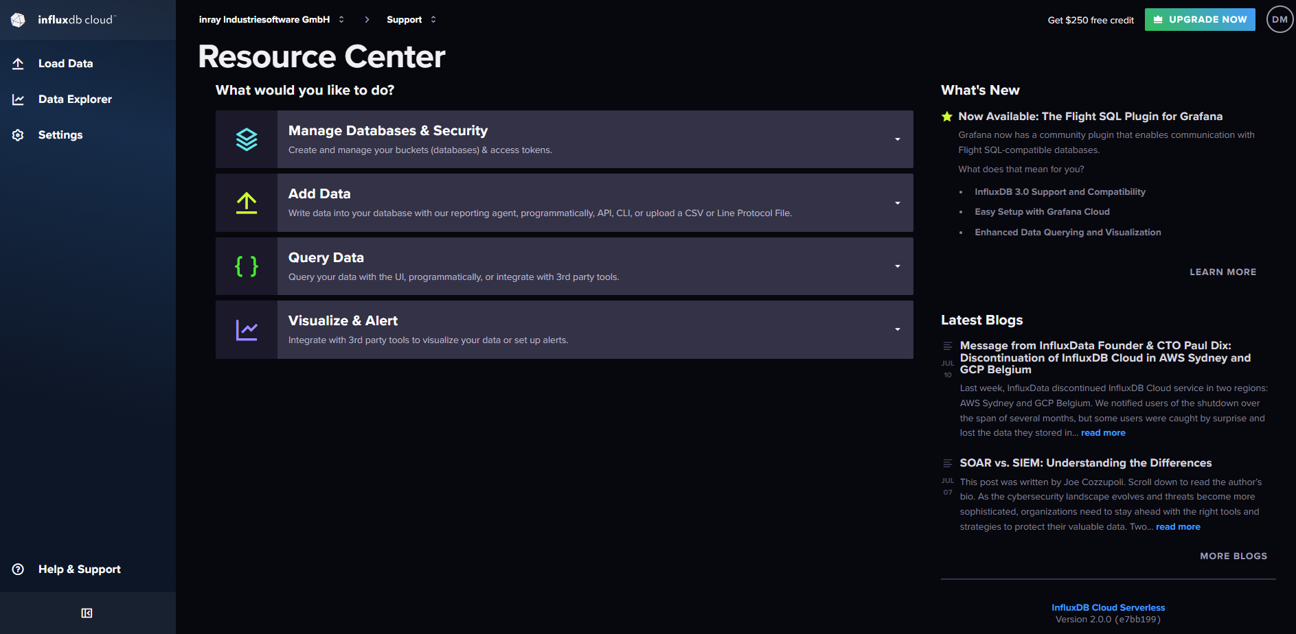 InfluxDB Cloud - User interface