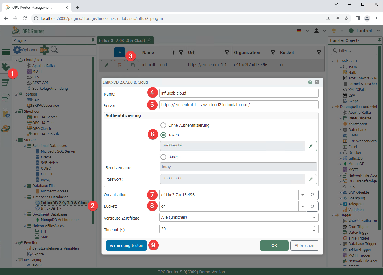 OPC Router - InfluxDB 2.0/3.0 & Cloud Plug-in hinzufügen und konfigurieren