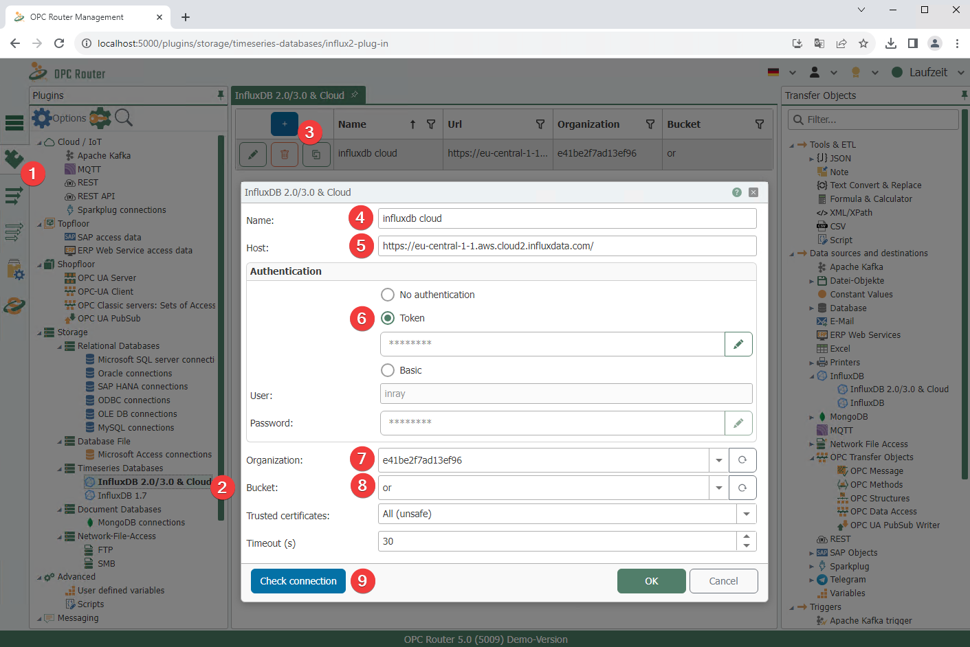 OPC Router - Create and configure the InfluxDB 2.0/3.0 & Cloud Plug-in