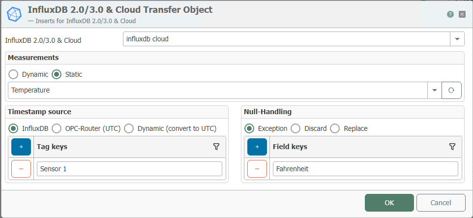 OPC Router - Configurations for the InfluxDB 2.0/3.0 & Cloud Transfer Object