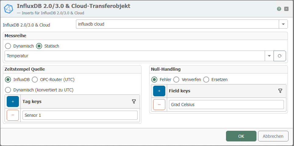 OPC Router - InfluxDB 2.0/3.0 & Cloud-Transferobjekt konfigurieren